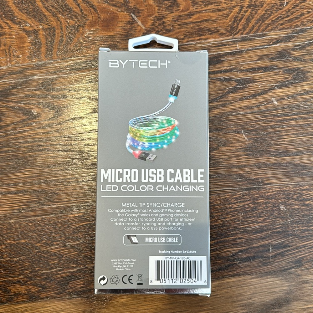Bytech micro usb cable - LED changing ANDROID NWT - Picture 2 of 3